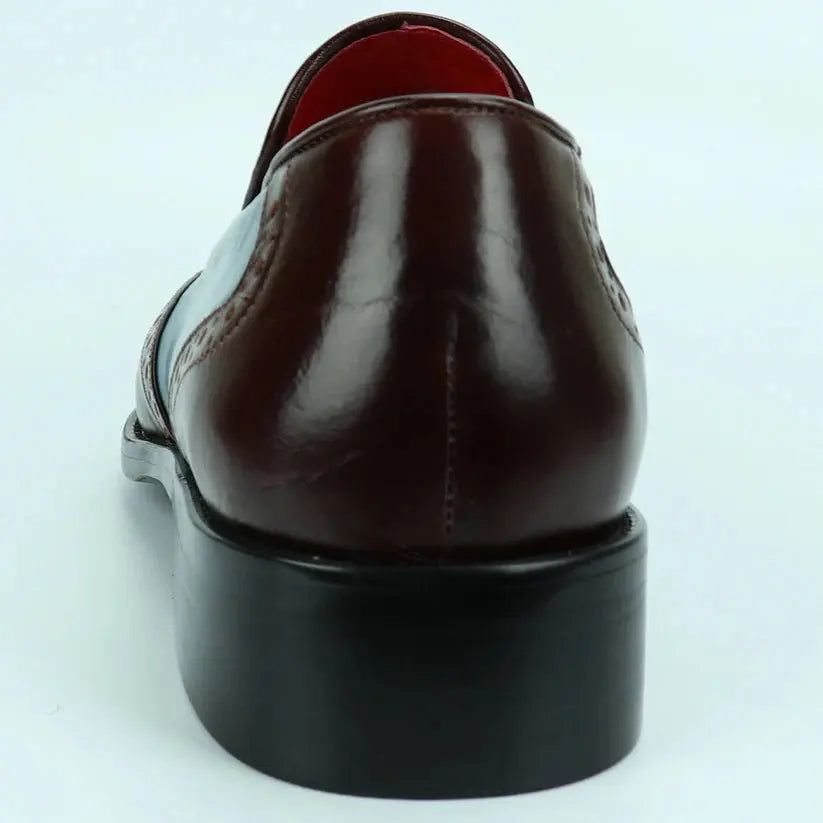 Fiesso FI-8705 Burgundy/Blue Wingtip Tassel Loafers