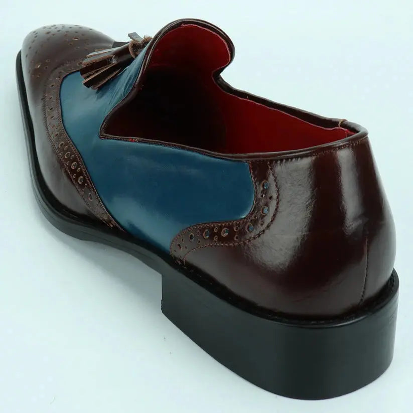 Fiesso FI-8705 Burgundy/Blue Wingtip Tassel Loafers