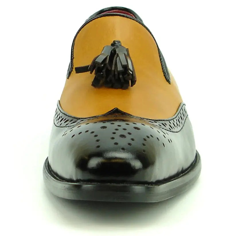 Fiesso FI-8705 Black/Tan Wingtip Tassel Loafers