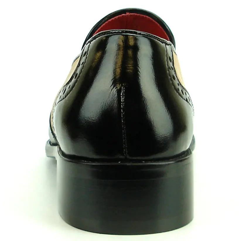 Fiesso FI-8705 Black/Tan Wingtip Tassel Loafers