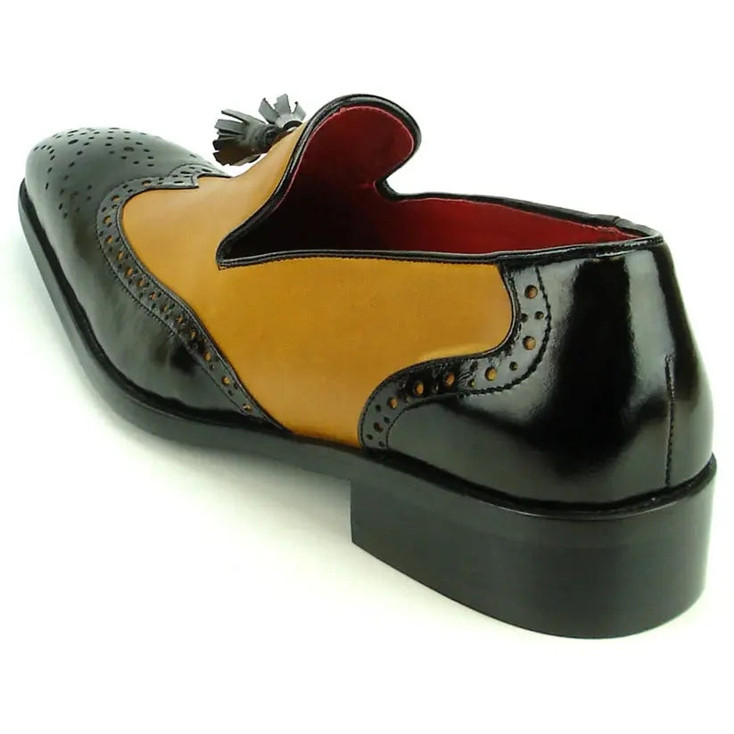 Fiesso FI-8705 Black/Tan Wingtip Tassel Loafers