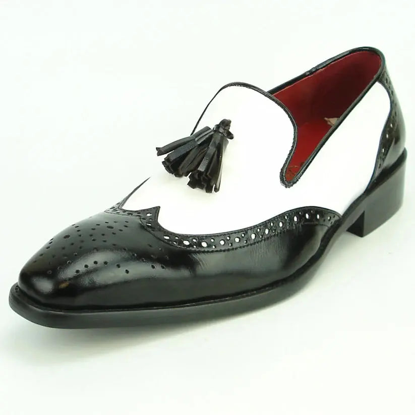 Fiesso FI-8705 Black/White Wingtip Tassel Loafers