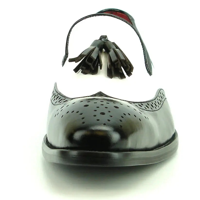 Fiesso FI-8705 Black/White Wingtip Tassel Loafers