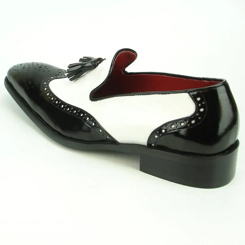 Fiesso FI-8705 Black/White Wingtip Tassel Loafers