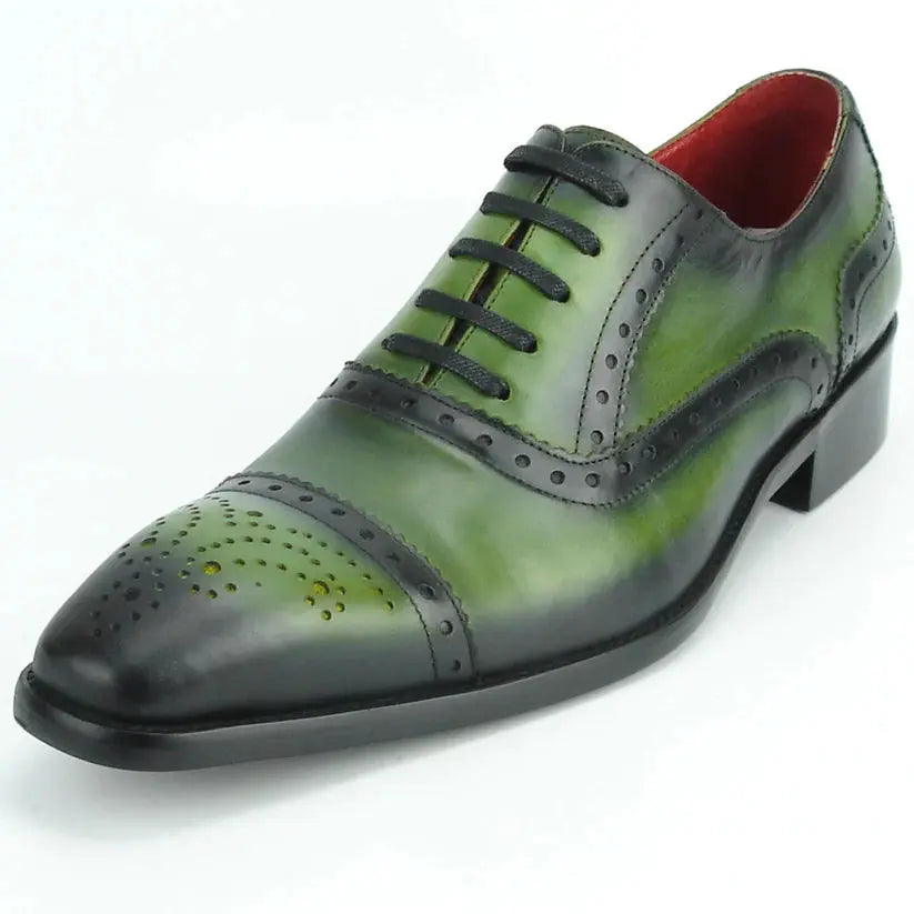 Fiesso FI-8713 Green Lace up Oxfords