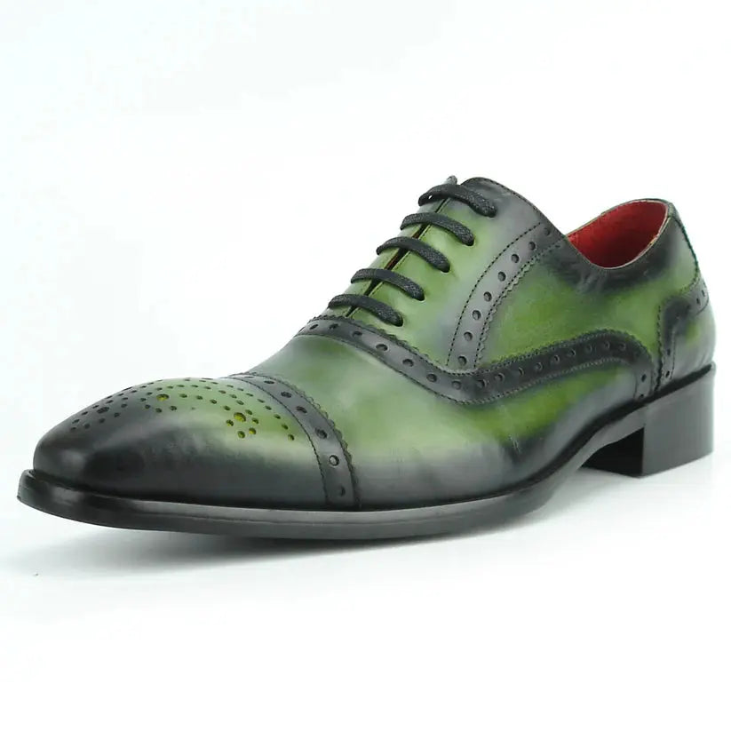 Fiesso FI-8713 Green Lace up Oxfords