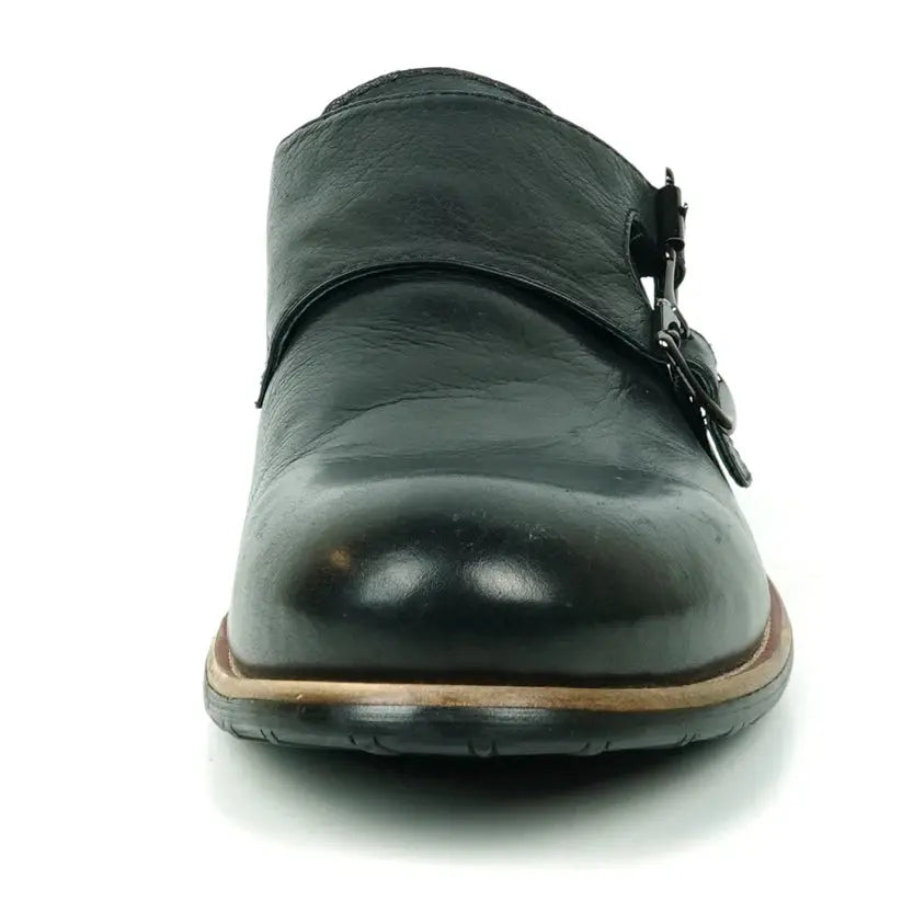 Fiesso FI-9051 Black Genuine Leather Monk Strap Shoes