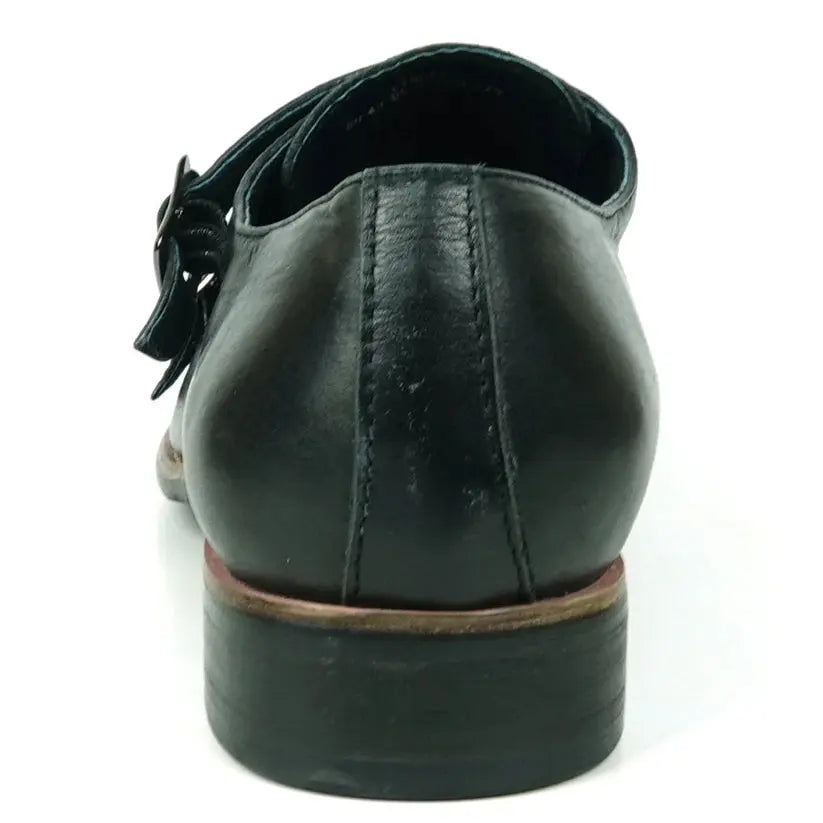 Fiesso FI-9051 Black Genuine Leather Monk Strap Shoes