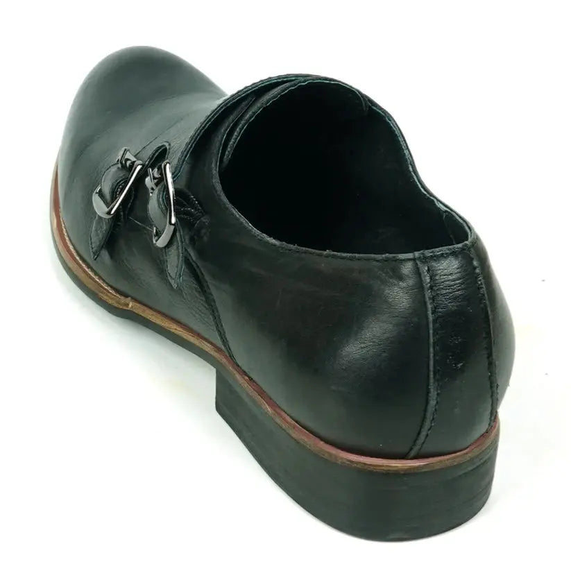 Fiesso FI-9051 Black Genuine Leather Monk Strap Shoes
