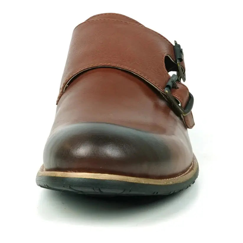 Fiesso FI-9051 Brown Genuine Leather Monk Strap Shoes