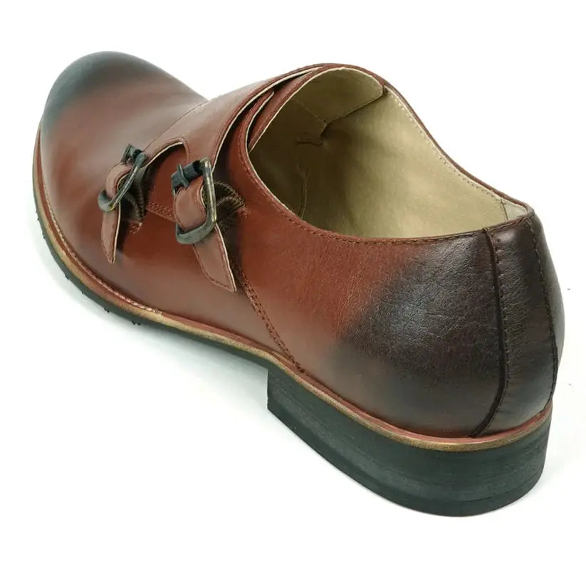 Fiesso FI-9051 Brown Genuine Leather Monk Strap Shoes