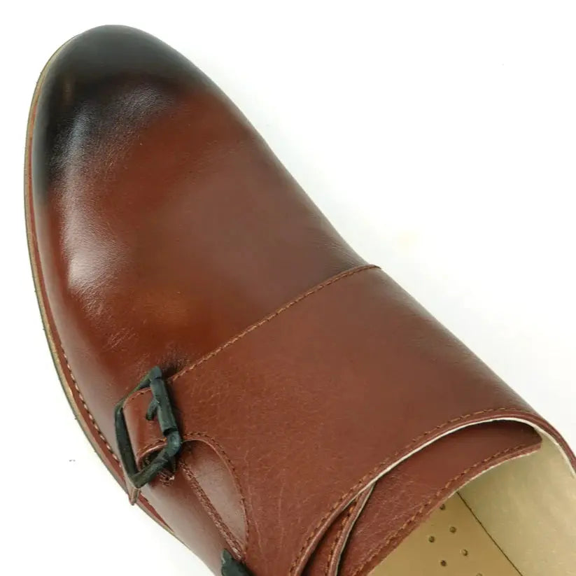Fiesso FI-9051 Brown Genuine Leather Monk Strap Shoes