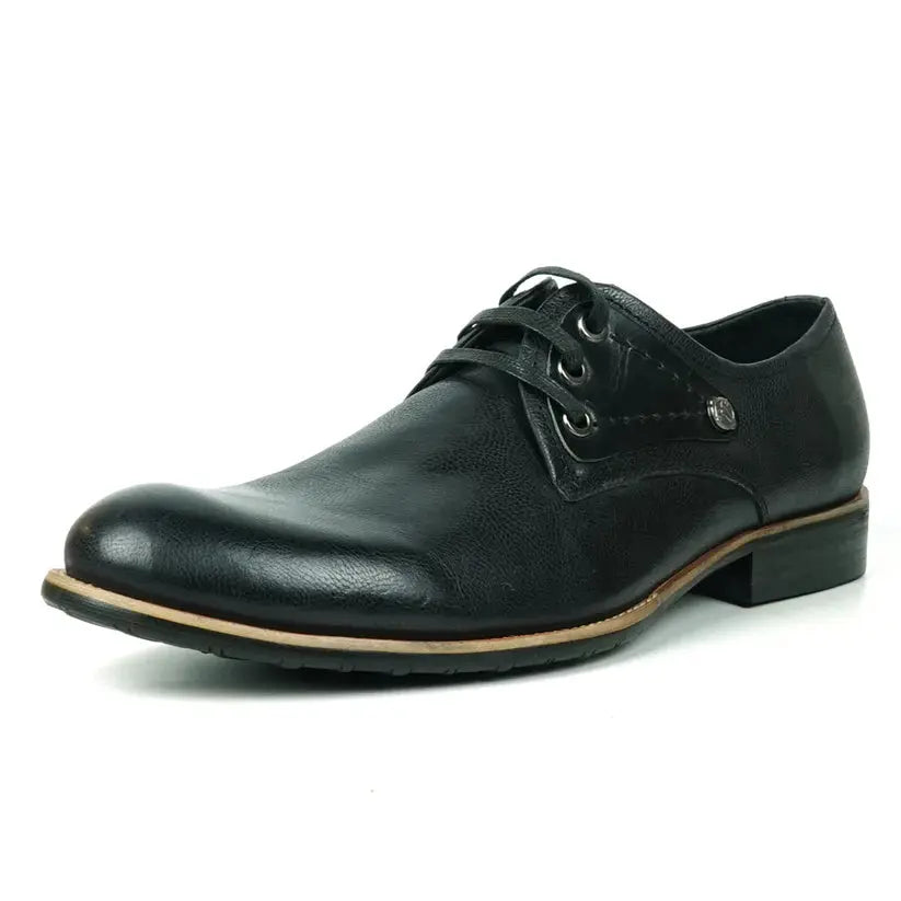 Fiesso FI-9052 Black Genuine Leather Oxfords