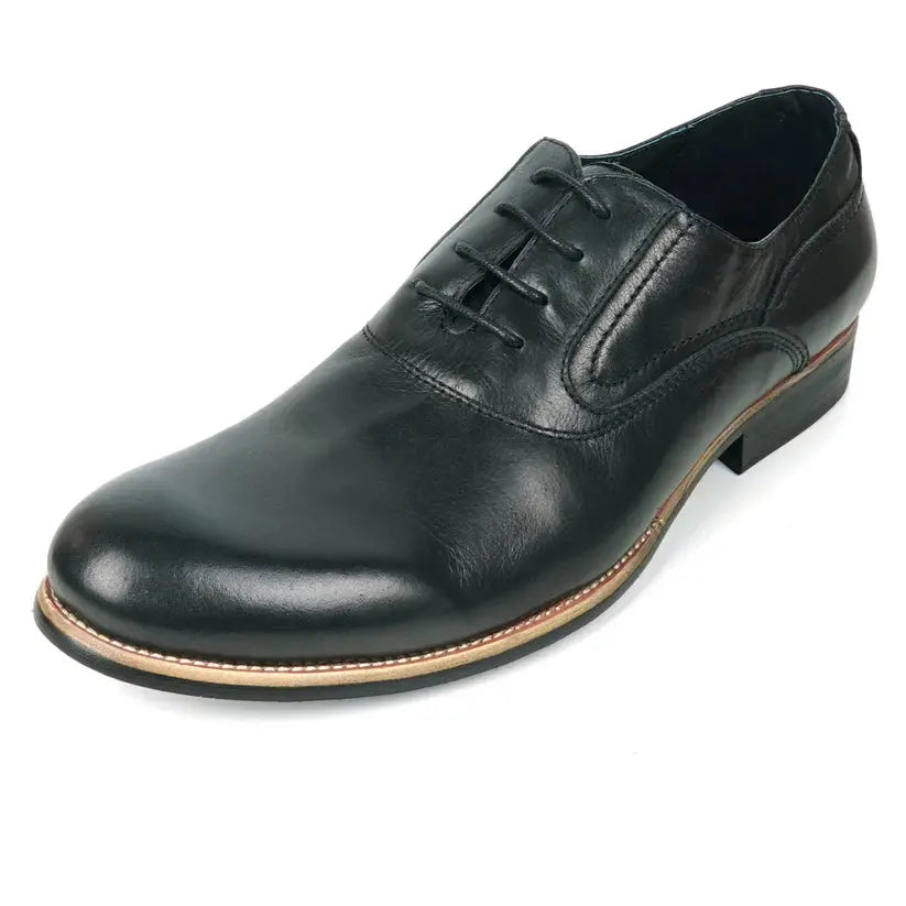 Fiesso FI-9053 Black Genuine Leather Oxfords