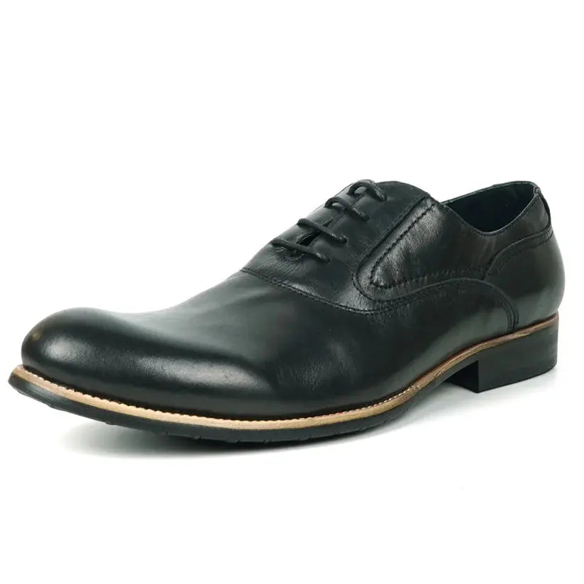 Fiesso FI-9053 Black Genuine Leather Oxfords