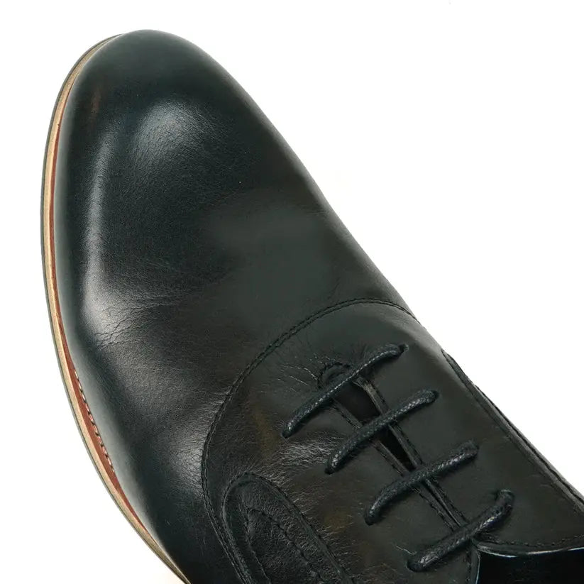 Fiesso FI-9053 Black Genuine Leather Oxfords