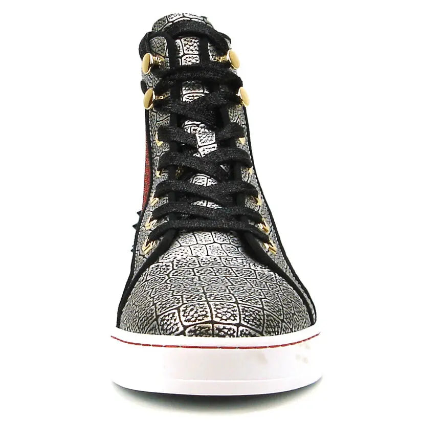 Fiesso FI-2362-2 Red/Silver/Black Spiked High Top Sneakers