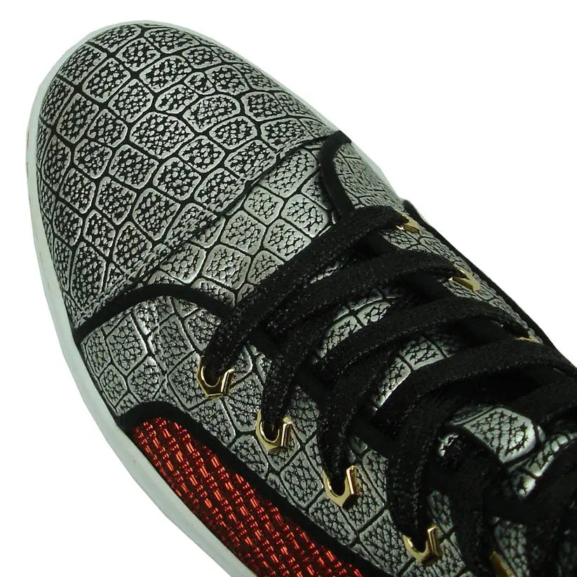 Fiesso FI-2362-2 Red/Silver/Black Spiked High Top Sneakers