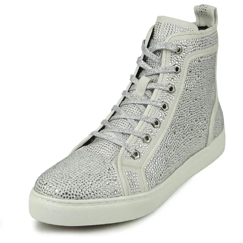 Fiesso FI-2387 White Suede High Top Sneakers