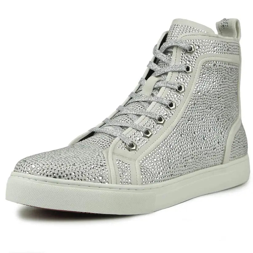Fiesso FI-2387 White Suede High Top Sneakers