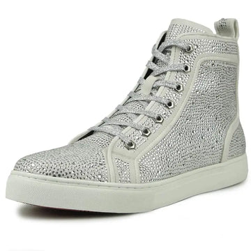 Fiesso FI-2387 White Suede High Top Sneakers