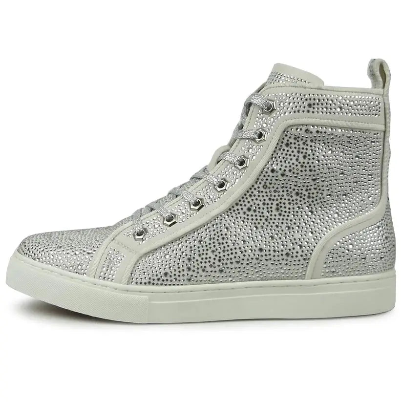 Fiesso FI-2387 White Suede High Top Sneakers