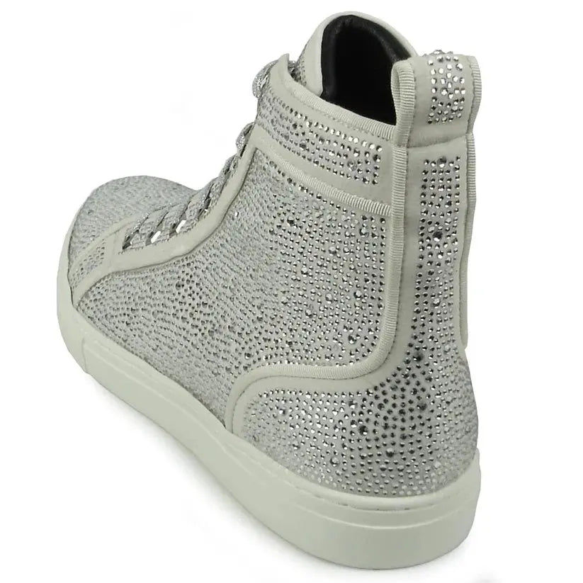 Fiesso FI-2387 White Suede High Top Sneakers