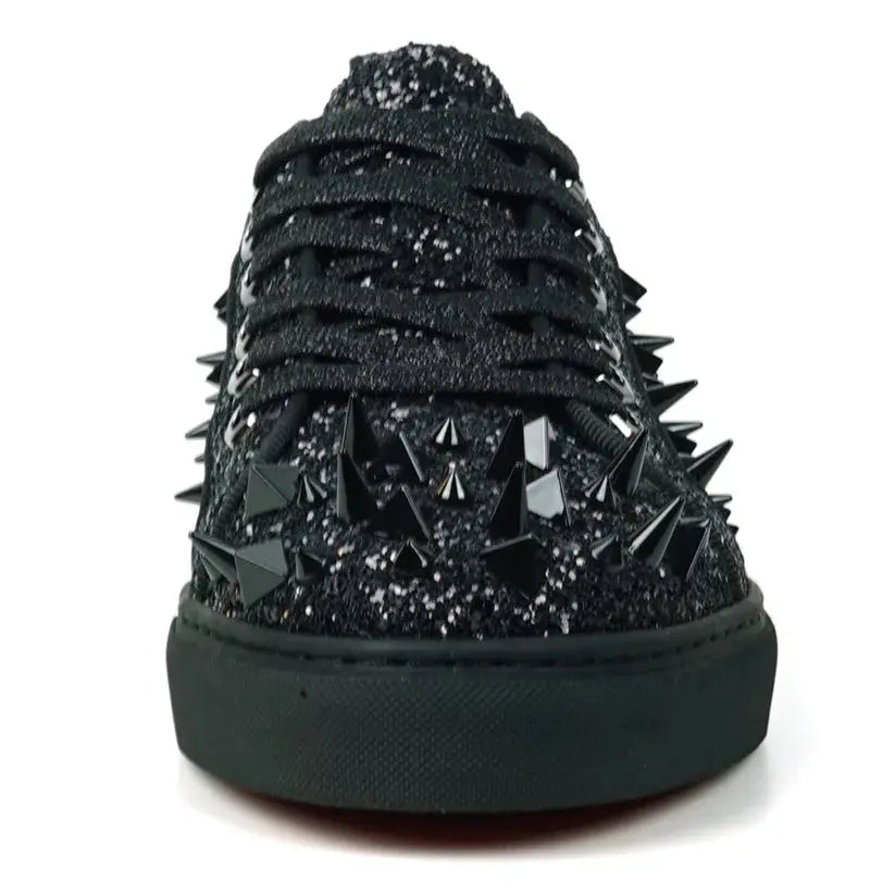 Fiesso FI-2429 Black Glitter Black Spikes Low Cut Encore Sneakers