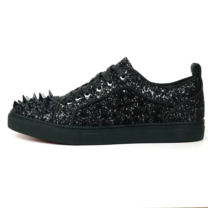 Fiesso FI-2429 Black Glitter Black Spikes Low Cut Encore Sneakers