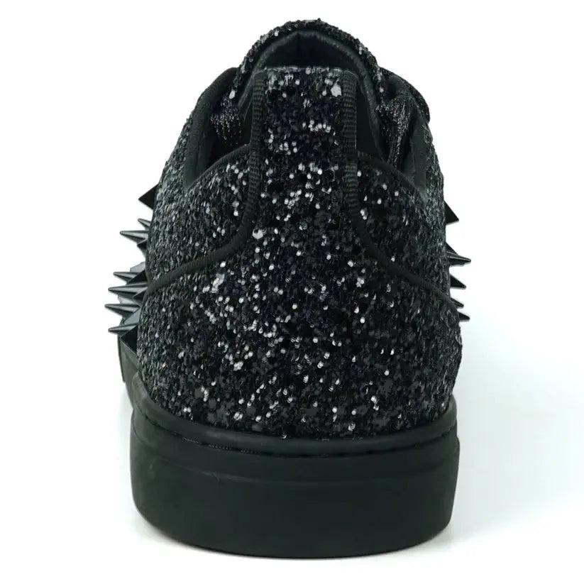 Fiesso FI-2429 Black Glitter Black Spikes Low Cut Encore Sneakers