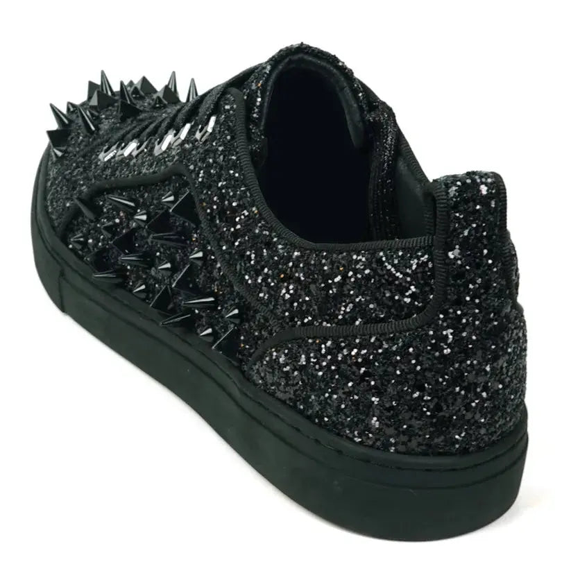 Fiesso FI-2429 Black Glitter Black Spikes Low Cut Encore Sneakers