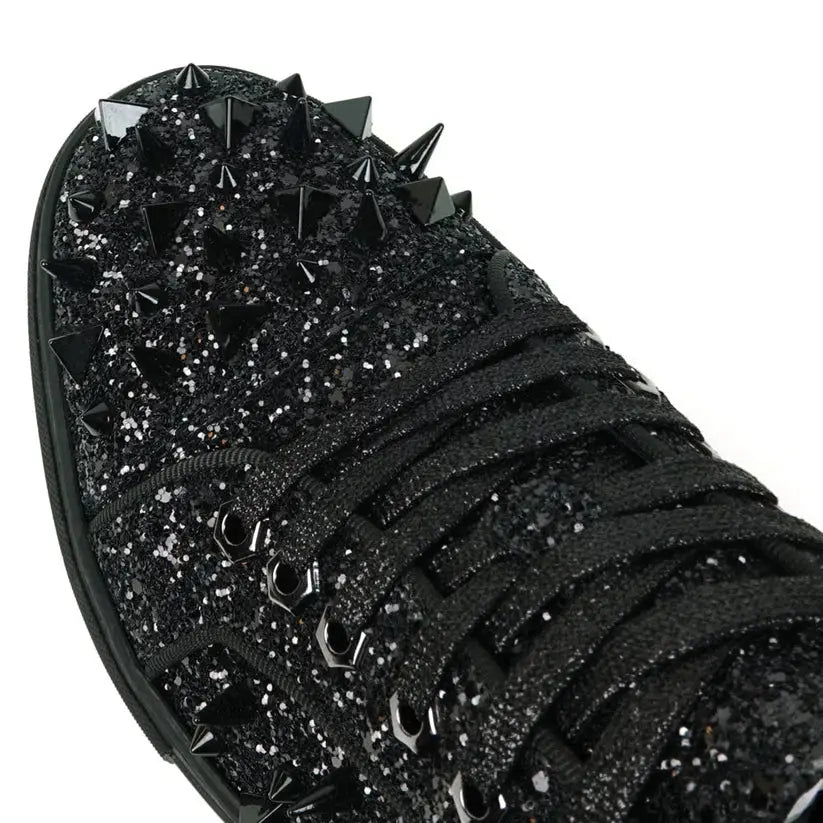 Fiesso FI-2429 Black Glitter Black Spikes Low Cut Encore Sneakers