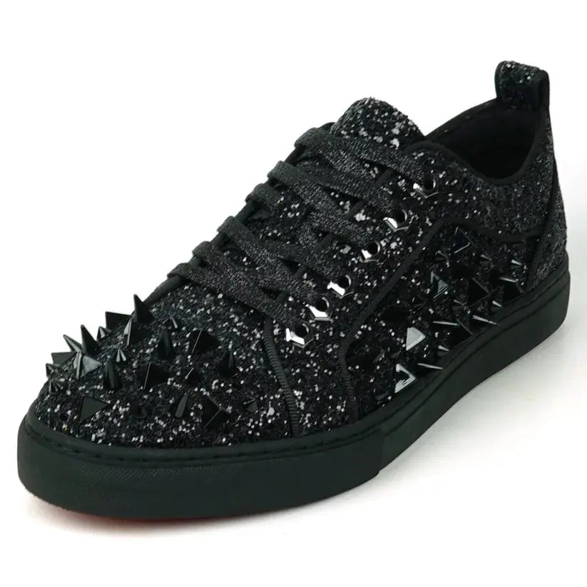 Fiesso FI-2429 Black Glitter Black Spikes Low Cut Encore Sneakers