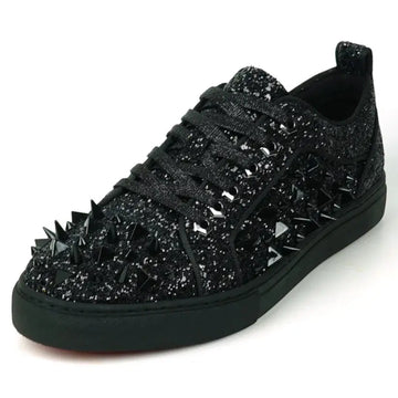 Fiesso FI-2429 Black Glitter Black Spikes Low Cut Encore Sneakers