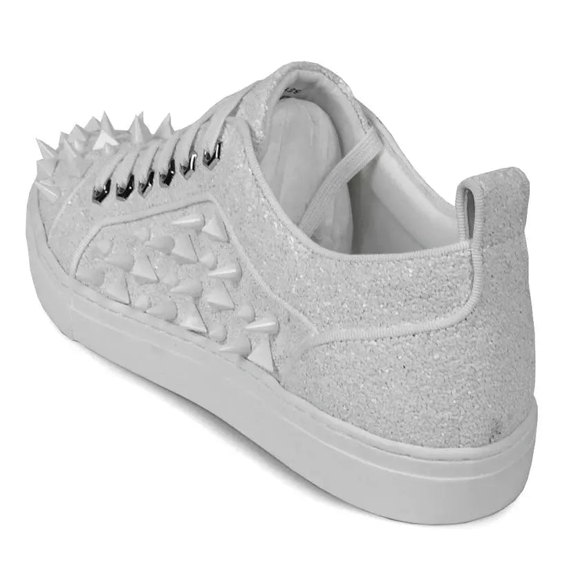 Fiesso FI-2429 White Glitter White Spikes Low Cut Encore Sneakers