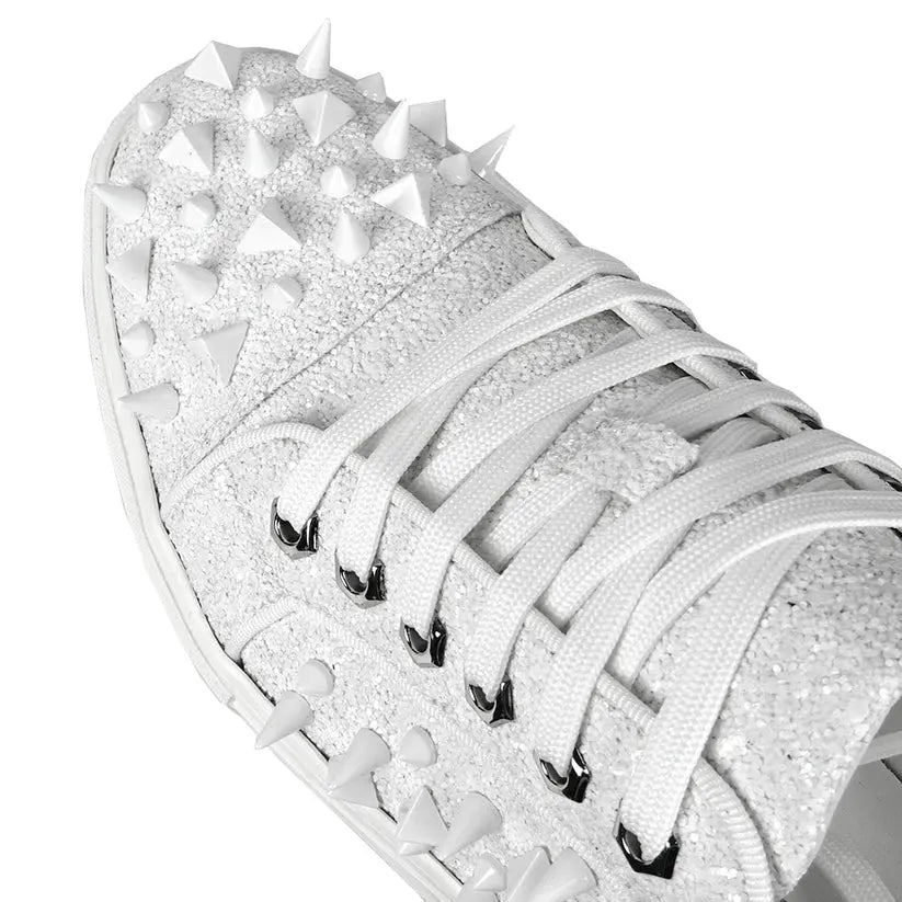 Fiesso FI-2429 White Glitter White Spikes Low Cut Encore Sneakers