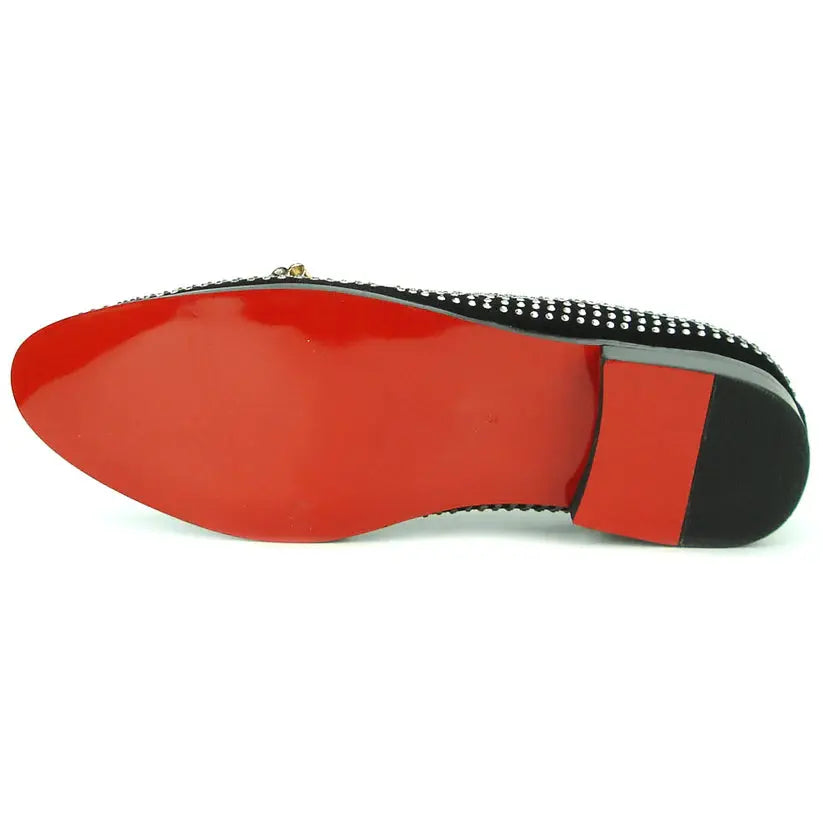 Fiesso FI-6958 Black/White Rhinestones Slip On Loafers