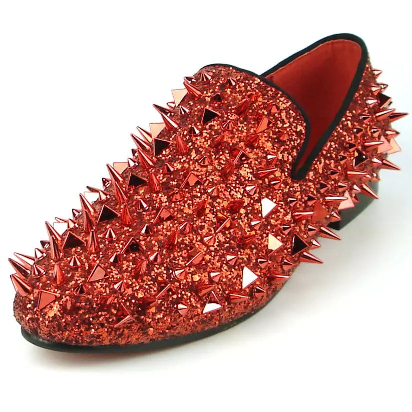 Fiesso FI-7239 Red Glitter Red Spikes Loafers