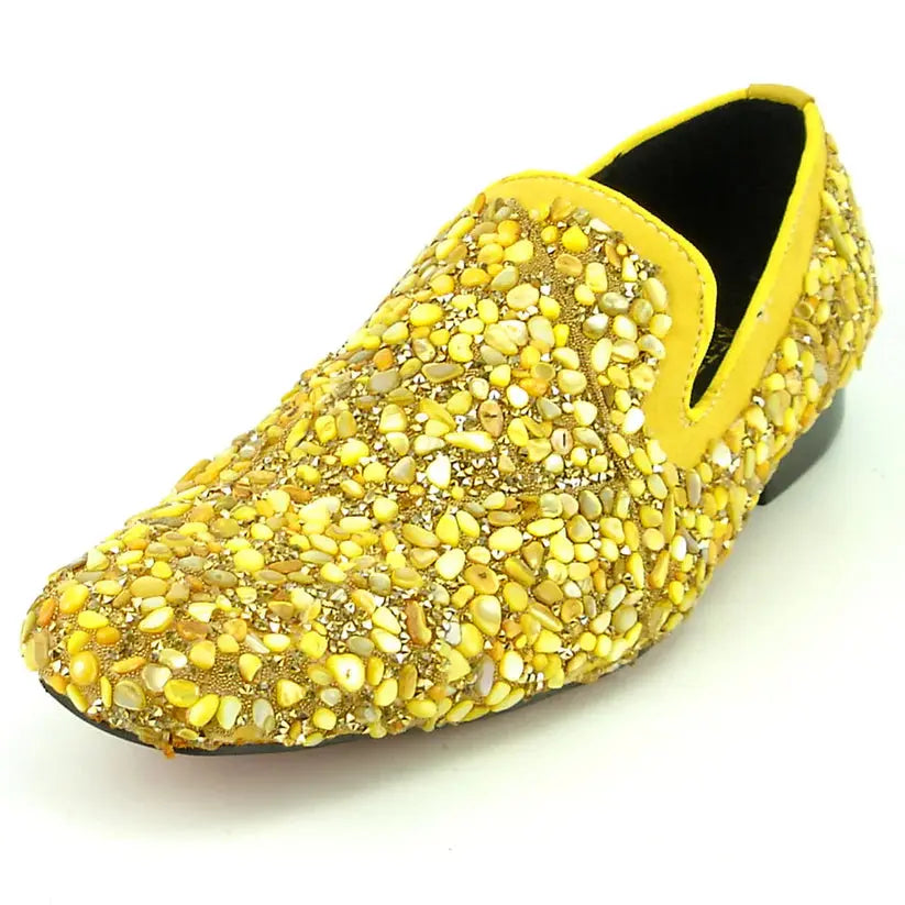 Fiesso FI-7317 Yellow Suede Stones Slip on Loafer