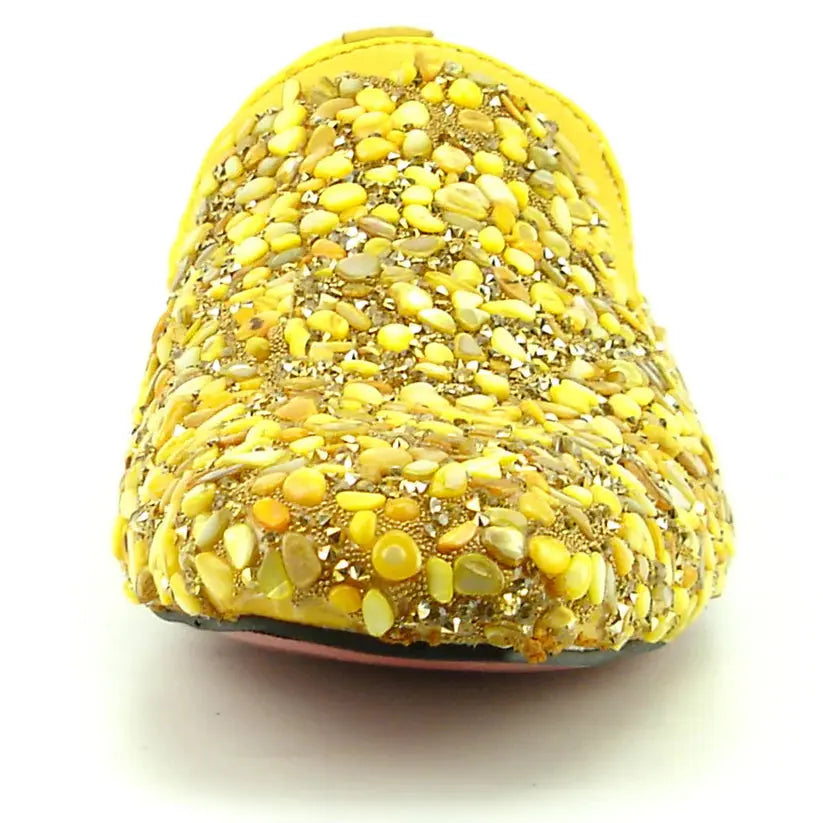 Fiesso FI-7317 Yellow Suede Stones Slip on Loafer