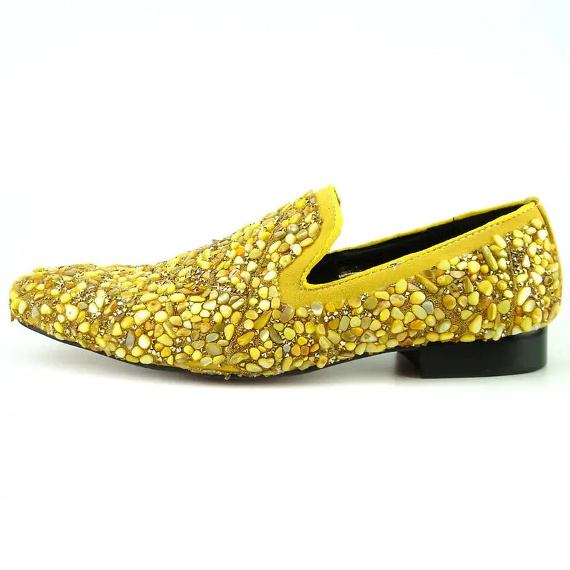 Fiesso FI-7317 Yellow Suede Stones Slip on Loafer
