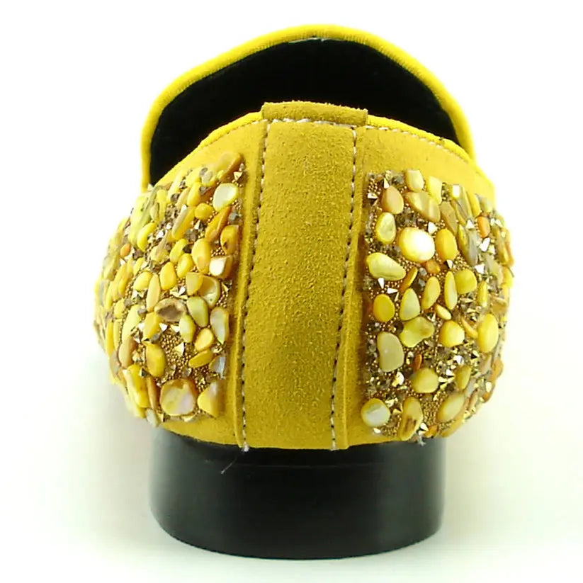 Fiesso FI-7317 Yellow Suede Stones Slip on Loafer