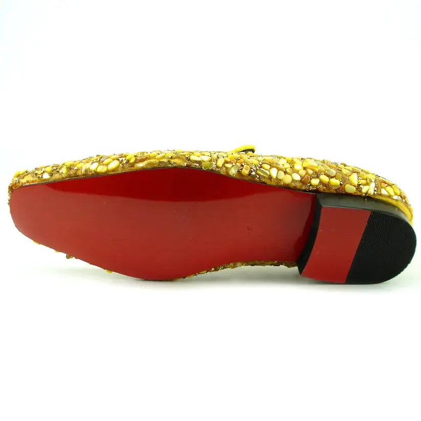 Fiesso FI-7317 Yellow Suede Stones Slip on Loafer