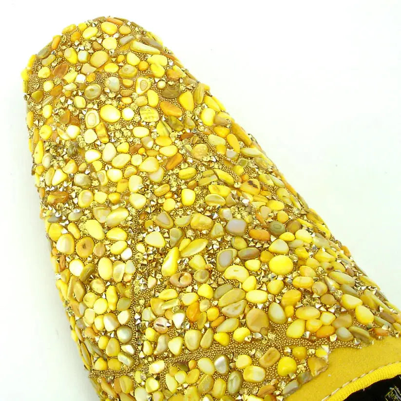 Fiesso FI-7317 Yellow Suede Stones Slip on Loafer