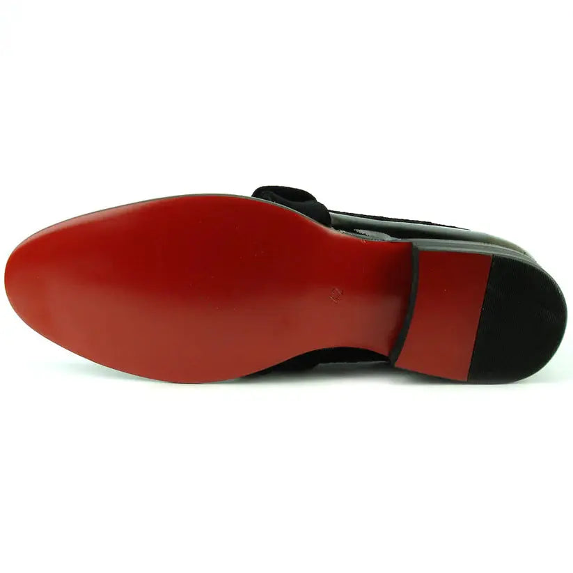 Fiesso FI-7356 Black Patent Suede Strap Slip On Loafers