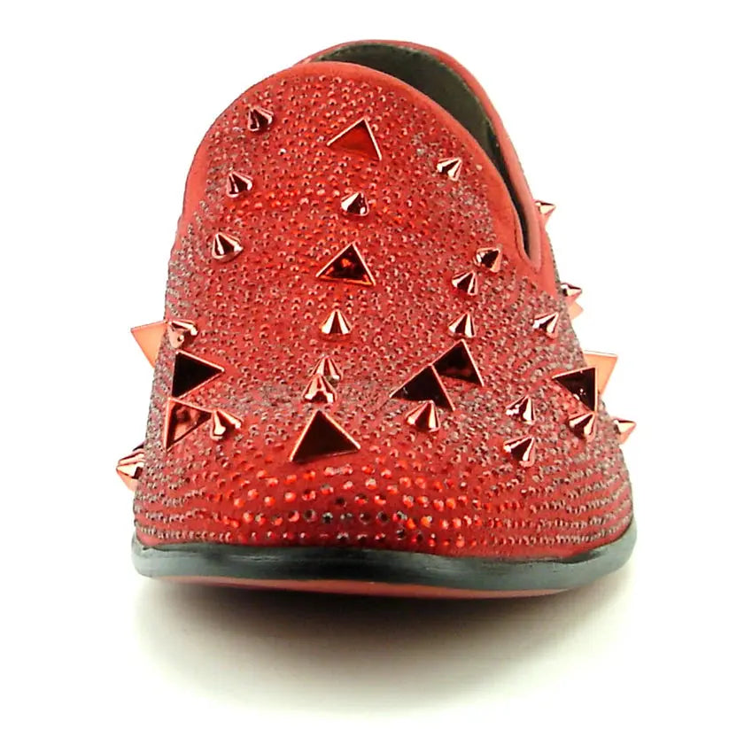 Fiesso FI-7364 Red/Red Rhinestones Slip on Loafers