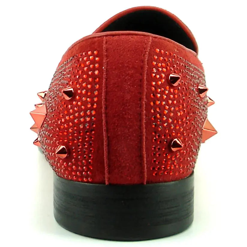 Fiesso FI-7364 Red/Red Rhinestones Slip on Loafers