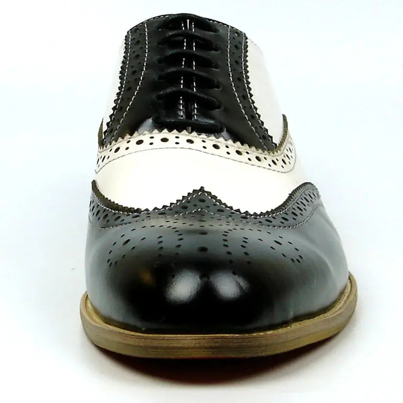 Fiesso FI-7400 Black/White Leather Wingtip Oxfords