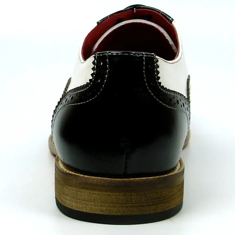 Fiesso FI-7400 Black/White Leather Wingtip Oxfords