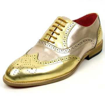 Fiesso FI-7400 Gold Leather Wingtip Oxfords